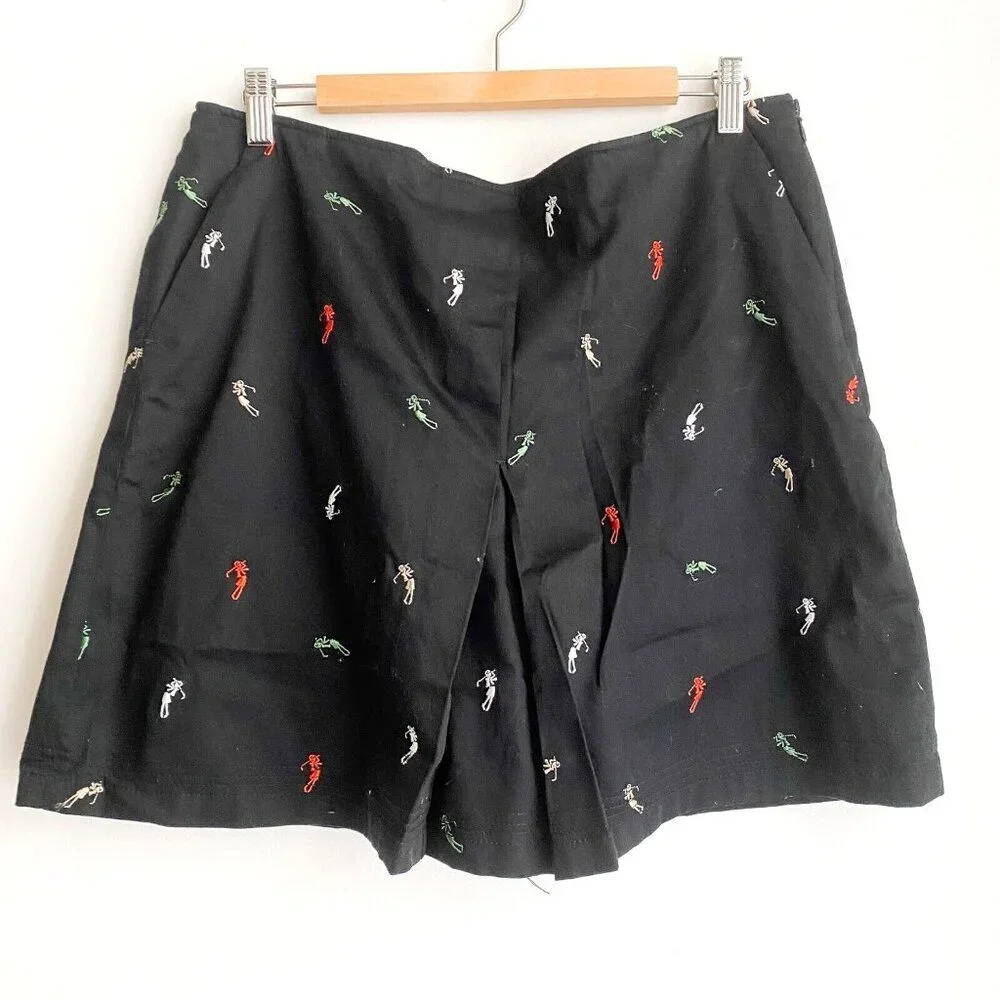 Vintage Lizgolf Cotton Black Embroidered Golf Skort 14 - Picture 2 of 8